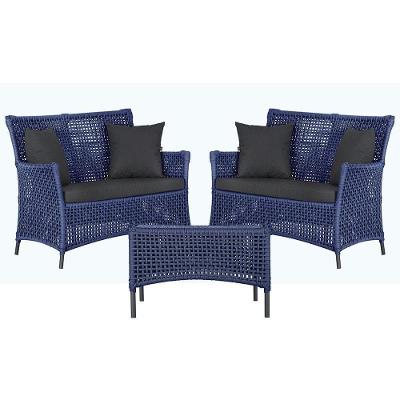 2 Sofás E Mesa Igapó Alumínio Preta Corda Náutica E11 Trama Azul