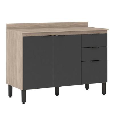 Balcão Firenze Pia 120cm 3 Portas 2 Gavetas Avena Grafito Com Tampo Mdp - Demóbile Avena Grafito