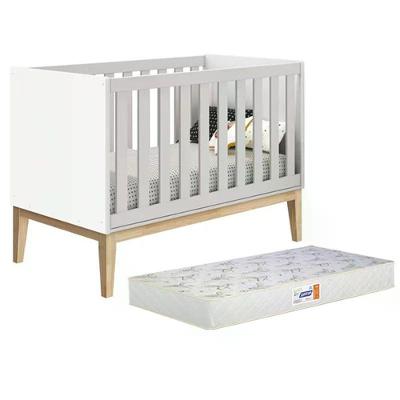 Berço Americano Classic Branco Fosco Com Pés Madeira Natural E Colchão D18 - Reller Móveis Branco Fosco