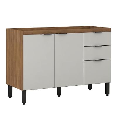 Balcão Firenze Pia 120cm 3 Portas 2 Gavetas Amêndola Nude Prime Sem Tampo - Demóbile Amêndola Nude Prime