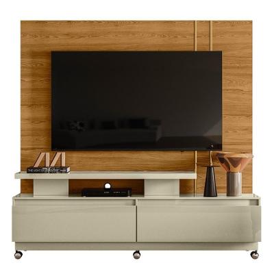 Estante Home Theater New Apolo Cumaru Opala Para Tv Até 75 Com Rodízios - Madetec Cumaru Opala