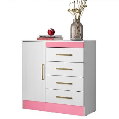 Cômoda Montevidéu 1 Porta E 4 Gavetas Flex Branco Rosa - Demóbile Branco Rosa
