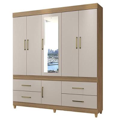 Guarda Roupa Casal Guarujá 6 Portas E 4 Gavetas Amêndola Off White Com Espelho - Demóbile Amêndola Off White