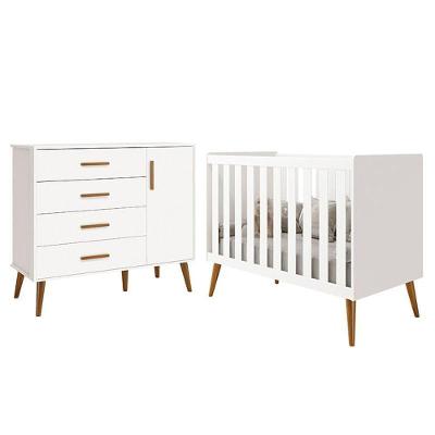 Jogo De Quarto Infantil Isis Cômoda 1 Porta E Berço Branco - Reller Móveis Branco