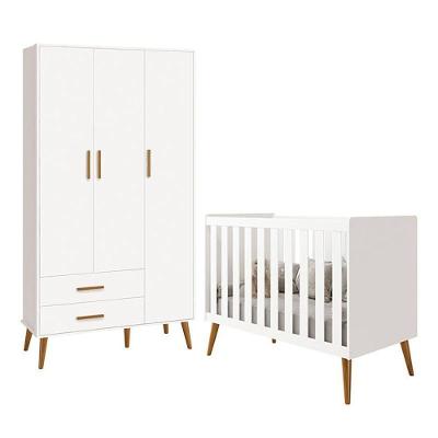 Jogo De Quarto Infantil Isis Guarda Roupa 3 Portas E Berço Branco - Reller Móveis Branco