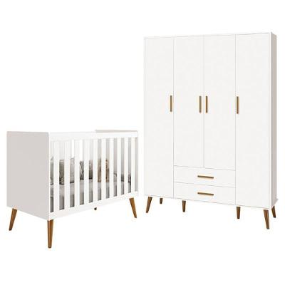 Jogo De Quarto Infantil Isis Guarda Roupa 4 Portas E Berço Branco - Reller Móveis Branco