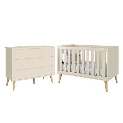 Jogo De Quarto Infantil Theo Cômoda 6 Gavetas E Berço Areia Fosco Com Pés Madeira Natural - Reller Móveis Areia Fosco