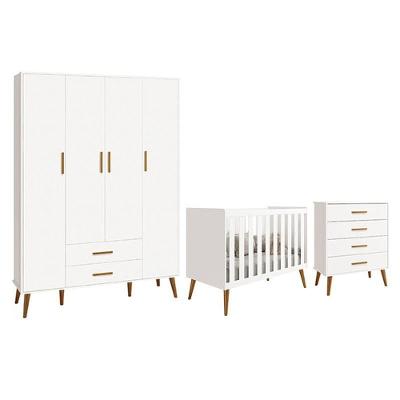Dormitório Infantil Isis Guarda Roupa 4 Portas, Cômoda E Berço Branco - Reller Móveis Branco