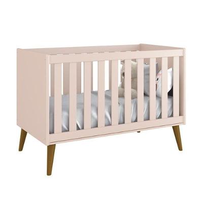 Berço Mini Cama Theo Retrô Rosa Fosco Com Pés Amadeirado - Reller Móveis Rosa Fosco