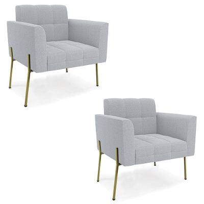Poltrona Para Sala Pé Metal Dourado Kit 2 Ana Bouclé Cinza - Ibiza
