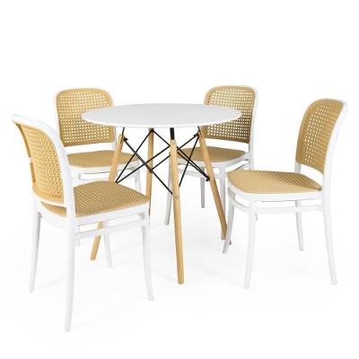 Conjunto Mesa De Jantar Redonda Eiffel Branca 90cm Com 4 Cadeiras Roma - Branco