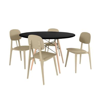 Conjunto Mesa De Jantar Redonda Eiffel Preta 100cm Com 4 Cadeiras Itália - Nude