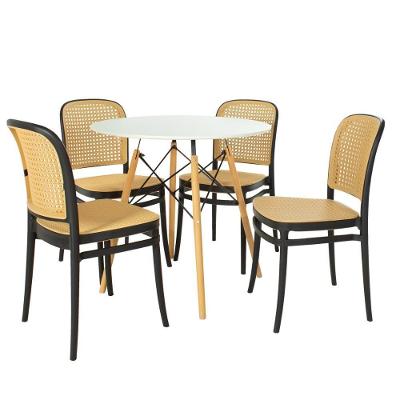 Conjunto Mesa De Jantar Redonda Eiffel Branca 90cm Com 4 Cadeiras Roma - Preta