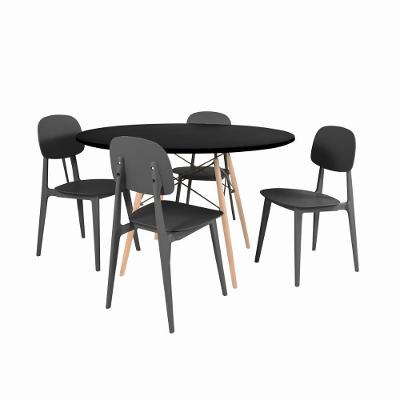Conjunto Mesa De Jantar Redonda Eiffel Preta 100cm Com 4 Cadeiras Itália - Preto