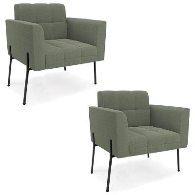 Poltrona Para Sala Pé Metal Preto Kit 2 Ana Bouclé Menta - Ibiza