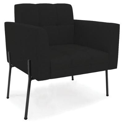 Poltrona Para Sala Pés Metálicos Preto Ana Linho Preto - Ibiza