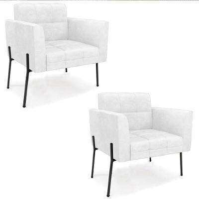 Poltrona Sala Pé Metal Preto Kit 2 Ana Sintético Pu Branco - Ibiza