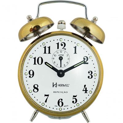 Relógio Despertador Mecânico De Metal A Cordas Dourado Herweg 237208 Único