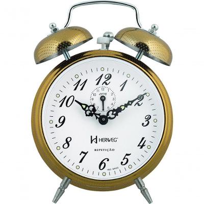 Relógio Despertador Mecânico De Metal A Cordas Dourado Vintage Herweg 238208 Único