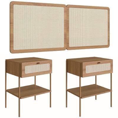 Cabeceira Casal E Queen Com 2 Mesas Laterais Arlo A10 Hanover-dourado - Mpozenato