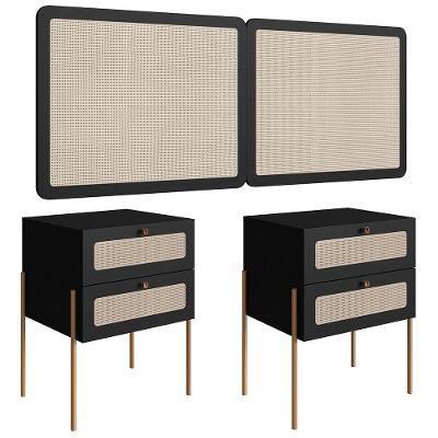 Cabeceira Casal Queen E 2 Mesas Pé Metal Arlo A10 Nero-dourado - Mpozenato