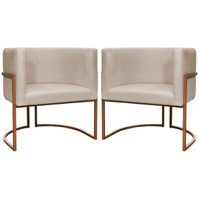 Kit 2 Poltronas Para Sala De Recepção Luna Suede Cores Base De Ferro Bronze - Bege, Suede