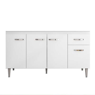 Balcão Gabinete Para Pia Sem Tampo 150cm 4 Portas E 1 Gaveta Flex Gabriela Branco-preto