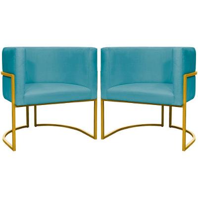 Kit 2 Poltronas Cadeira Para Sala De Luna Suede Cores Base Dourada - Azul-turquesa, Suede