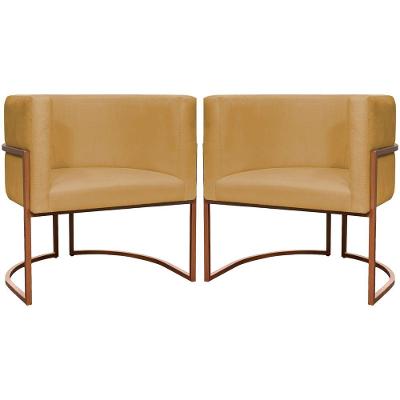 Kit 2 Poltronas Para Sala De Recepção Luna Suede Cores Base De Ferro Bronze - Mostarda, Suede