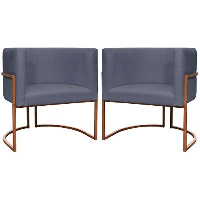Kit 2 Poltronas Para Sala De Recepção Luna Suede Cores Base De Ferro Bronze - Cinza, Suede