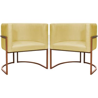 Kit 2 Poltronas Para Sala De Recepção Luna Suede Cores Base De Ferro Bronze - Amarelo, Suede