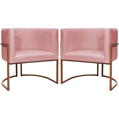 Kit 2 Poltronas Para Sala De Recepção Luna Suede Cores Base De Ferro Bronze - Rosê, Suede