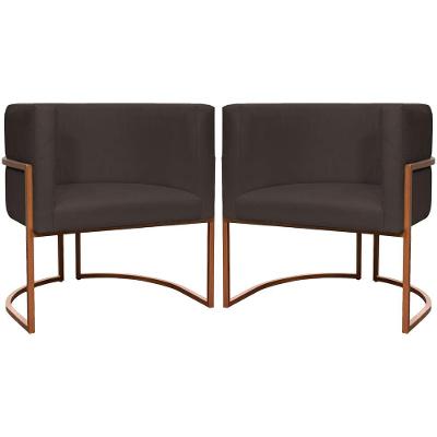 Kit 2 Poltronas Para Sala De Recepção Luna Suede Cores Base De Ferro Bronze - Marrom, Suede