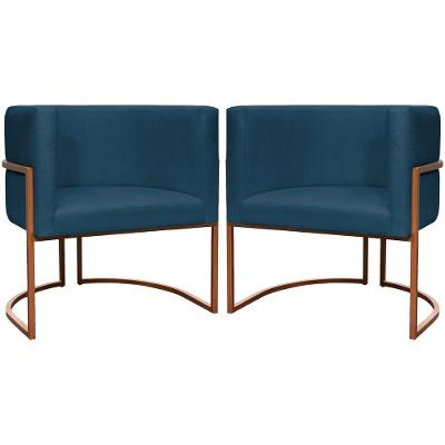 Kit 2 Poltronas Para Sala De Recepção Luna Suede Cores Base De Ferro Bronze - Azul-marinho, Suede