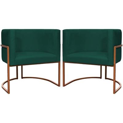 Kit 2 Poltronas Para Sala De Recepção Luna Suede Cores Base De Ferro Bronze - Verde, Suede