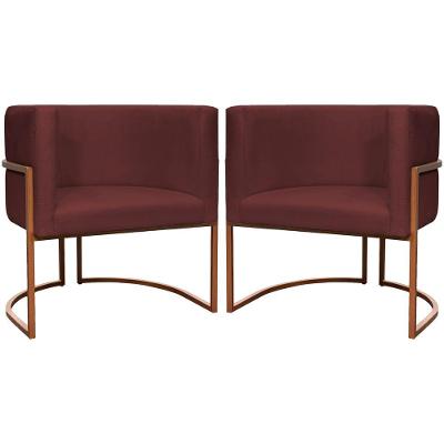 Kit 2 Poltronas Para Sala De Recepção Luna Suede Cores Base De Ferro Bronze - Bordô, Suede