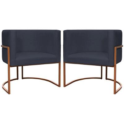 Kit 2 Poltronas Para Sala De Recepção Luna Suede Cores Base De Ferro Bronze - Preto, Suede
