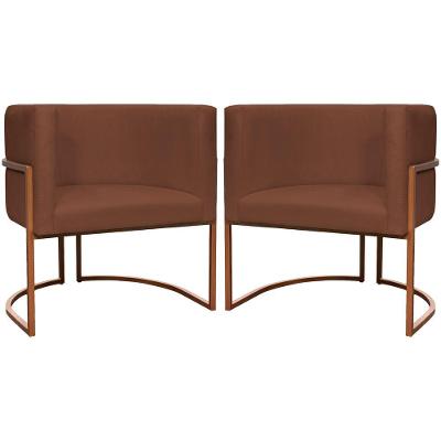 Kit 2 Poltronas Para Sala De Recepção Luna Suede Cores Base De Ferro Bronze - Terracota, Suede