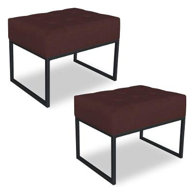 Kit 02 Puffs Lisa Suede Base Metálica Industrial Preto Pallazio Cor Marsala