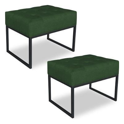 Kit 02 Puffs Lisa Suede Base Metálica Industrial Preto - Pallazio Cor Verde