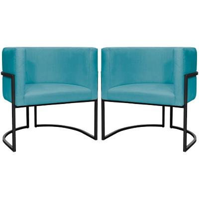Kit 2 Poltronas Luna Suede Cores Base De Ferro Preta - Azul-turquesa, Suede