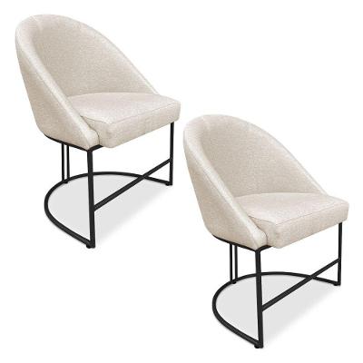Kit 02 Cadeiras Poltrona De Jantar Bela Linho Bege Base Metálica Industrial Preto - Pallazio
