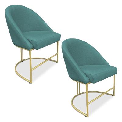 Kit 02 Cadeiras Poltrona De Jantar Bela Suede Base Metálica Industrial Dourado Azul Turquesa