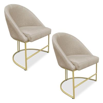 Kit 02 Cadeiras Poltrona De Jantar Bela Suede Bege Base Metálica Industrial Dourado - Pallazio