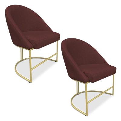 Kit 02 Cadeiras Poltrona De Jantar Bela Suede Base Metálica Industrial Dourado - Pallazio Marsala
