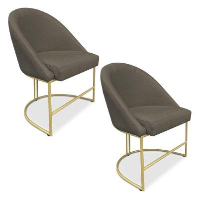 Kit 02 Cadeiras Poltrona De Jantar Bela Suede Marrom Rato Base Metálica Industrial Dourado
