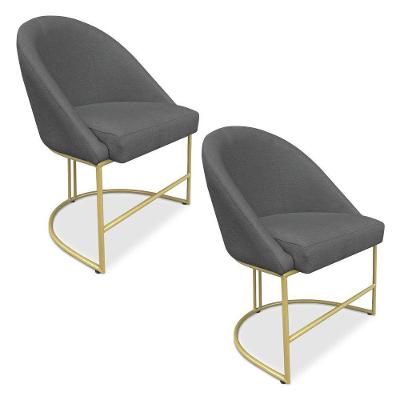 Kit 02 Cadeiras Poltrona De Jantar Bela Suede Base Metálica Industrial Dourado - Pallazio Grafite