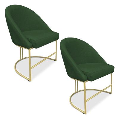 Kit 02 Cadeiras Poltrona De Jantar Bela Suede Base Metálica Industrial Dourado - Pallazio Verde