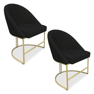 Kit 02 Cadeiras Poltrona De Jantar Bela Suede Base Metálica Industrial Dourado - Pallazio Preto