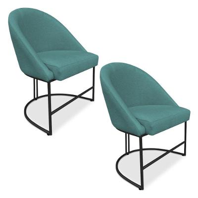 Kit 02 Cadeiras Poltrona De Jantar Bela Suede Base Metálica Industrial Preto Azul Turquesa
